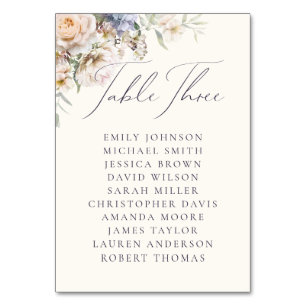 Dusty Blue Cream Floral Table Three Guest Names Table Number