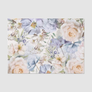 Dusty Blue Cream Floral Tissue Paper
