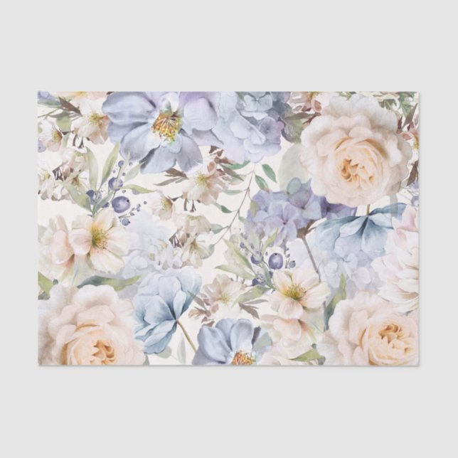 Dusty Blue Cream Floral Tissue Paper (Front)