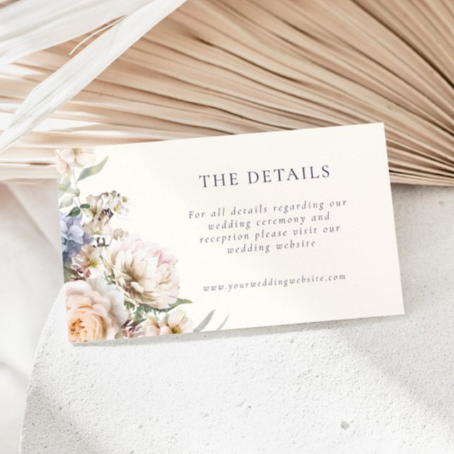 Dusty Blue Cream Floral Wedding Details Enclosure Card (Creator Uploaded)