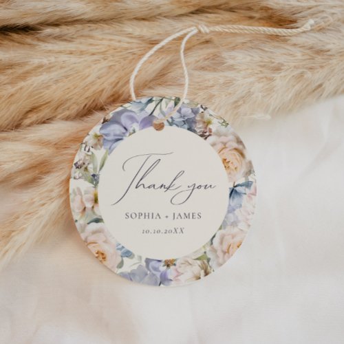 Dusty Blue Cream Floral Wedding Favor Tags