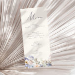 Dusty Blue Cream Floral Wedding Menu<br><div class="desc">This wedding menu card features a watercolor floral design with elegant flowers in varying shades of dusty blue and cream.</div>