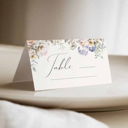 Dusty Blue Cream Floral Wedding Place Card