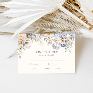 Dusty Blue Cream Floral Wedding RSVP Card