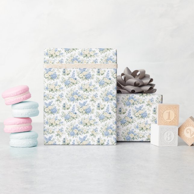 Dusty Blue Cream Florals Wedding Bridal Shower Wrapping Paper (Baby Shower)