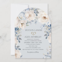 Dusty Blue Cream White Floral Gold Arch Wedding