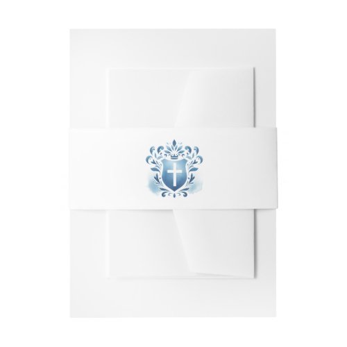 Dusty Blue Crest and Cross Invitation Belly Band