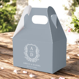 Dusty Blue Crest Floral Monogram Wedding Modern Favor Boxes