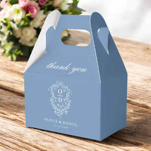 Dusty Blue Crest Floral Monogram Wedding Modern Favor Boxes