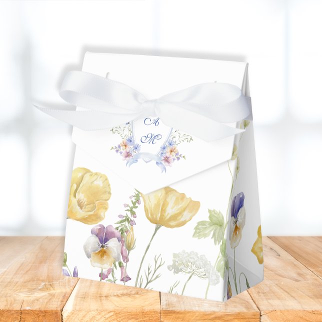Dusty Blue Crest Floral Wedding Favor Boxes (Creator Uploaded)