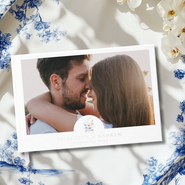 Dusty Blue Crest Floral Wedding Foil Guest Book (Creator Uploaded)