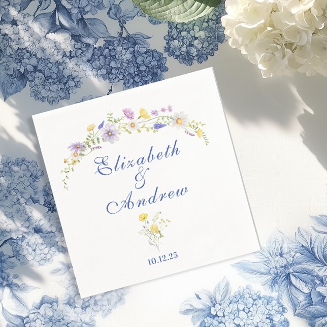 Dusty Blue Crest Floral Wedding Napkins (Creator Uploaded)