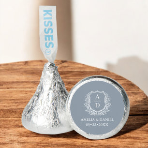 Dusty Blue Crest Modern Monogram Wedding Hershey®'s Kisses®