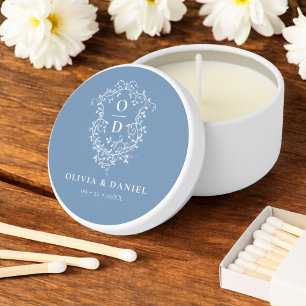 Dusty Blue Crest Modern Monogram Wedding  Mini Candle Favors