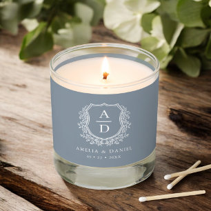 Dusty Blue Crest Modern Monogram Wedding  Scented Candle