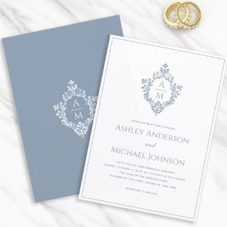 Dusty Blue Crest Monogram Formal Elegant Wedding