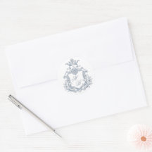 Dusty Blue Crest Monogram Regal Scrollwork Wedding