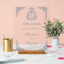 Dusty Blue Crest Monogram Regal Wedding Welcome