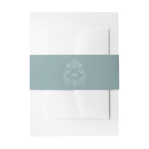 Dusty Blue Crest Monogram Regency Wedding Invitation Belly Band