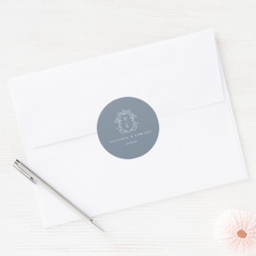 Dusty Blue Crest Monogram Wedding Envelope Seal