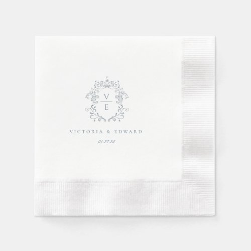 Dusty Blue Crest Monogram Wedding Napkins
