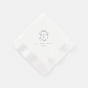 Dusty Blue Crest Monogram Wedding Napkins