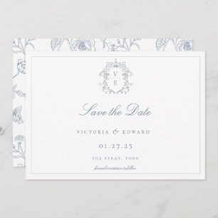 Dusty Blue Crest Monogram Wedding Save The Date