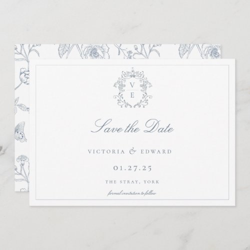 Dusty Blue Crest Monogram Wedding Save The Date