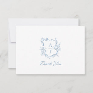 Dusty Blue Crest Monogram Wedding Thank You Card