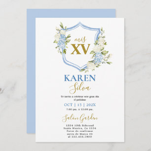 Dusty Blue Crest Quinceanera Invitation