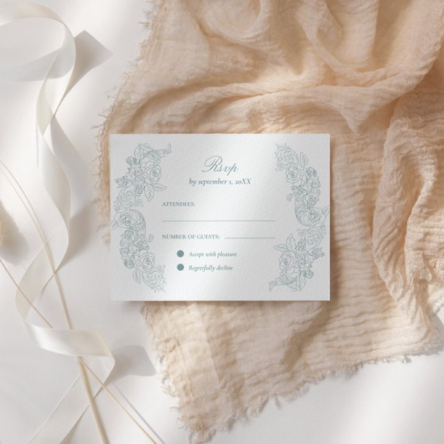 Dusty Blue Crest Regency Wedding RSVP Card (Creator Uploaded)