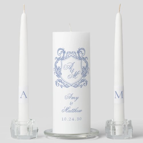 Dusty Blue Crest Unity Candle Set