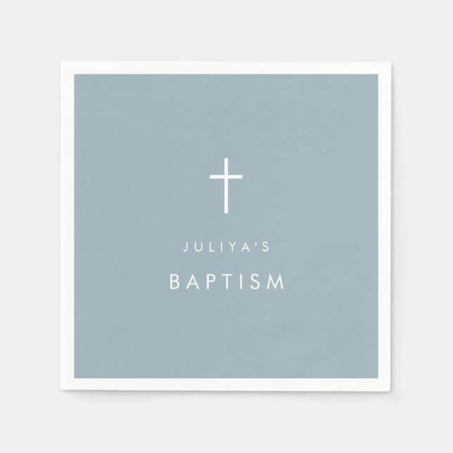 Dusty blue cross Baptism  Napkins (Front)