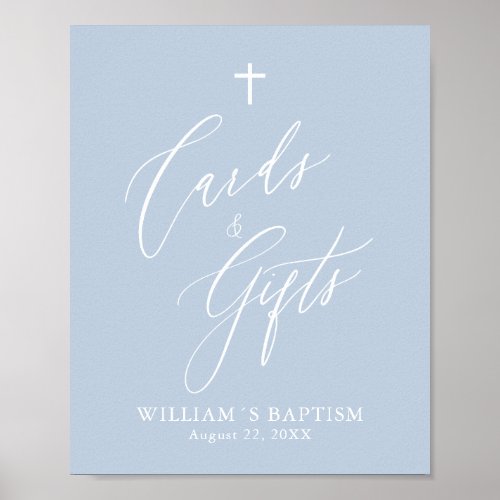 Dusty Blue Cross Boy Baptism Cards  Gifts Poster