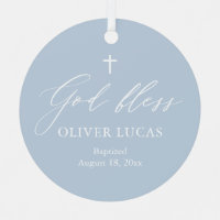 Dusty Blue Cross Boy Baptism Ceramic Ornament