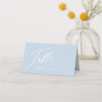 Dusty Blue Cross Boy Baptism Folded Place Card