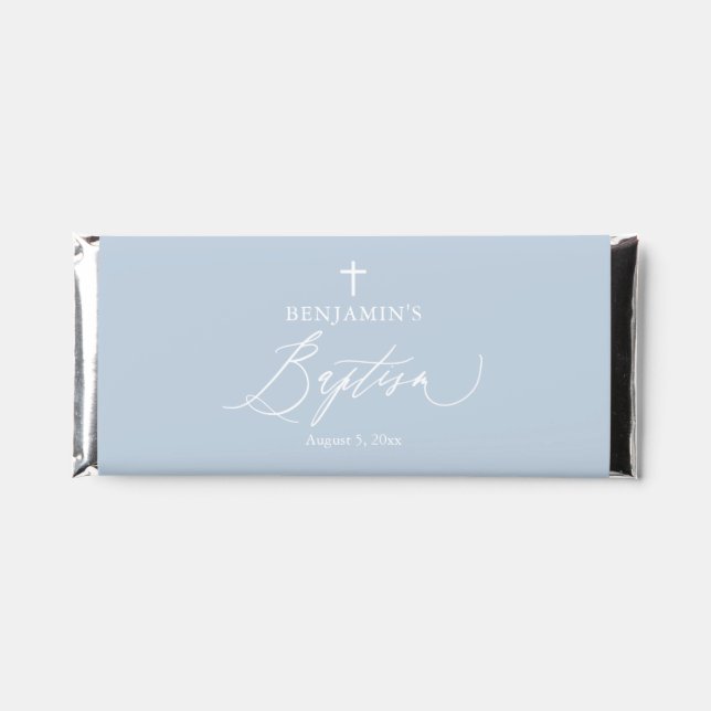 Dusty Blue Cross Boy Baptism Hershey Chocolate Bar (Front)