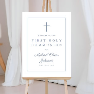 Dusty Blue Cross Boy First Holy Communion Welcome Foam Board