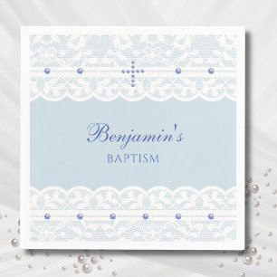 Dusty Blue Cross Christening Christian Baptism Napkins