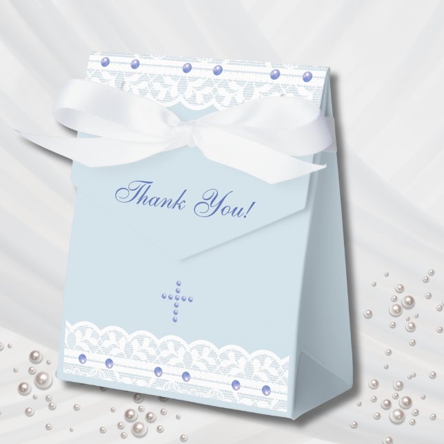 Dusty Blue Cross Christian Baptism Favor Boxes (Creator Uploaded)