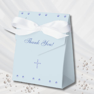 Dusty Blue Cross Christian Baptism Favor Boxes