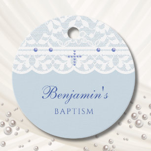 Dusty Blue Cross Christian Baptism Thank You Favor Tags