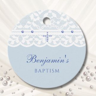 Dusty Blue Cross Christian Baptism Thank You  Favor Tags