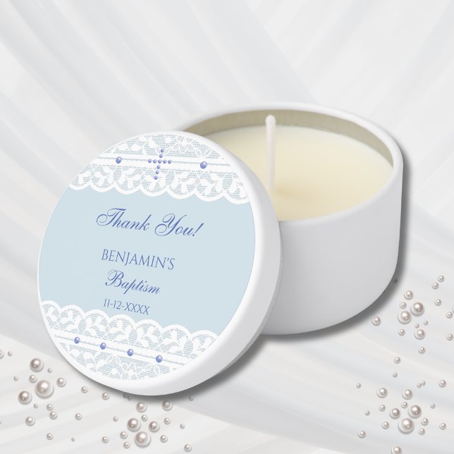 Dusty Blue Cross Christian Baptism Thank You Mini Candle Favors (Creator Uploaded)