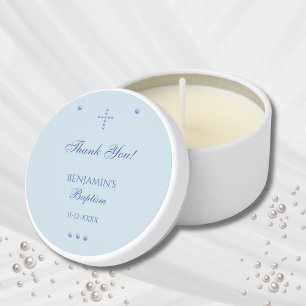 Dusty Blue Cross Christian Baptism Thank You Mini Candle Favors