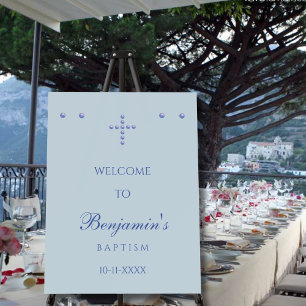 Dusty Blue Cross Christian Baptism Welcome Sign