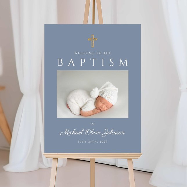 Dusty Blue Cross Photo Boy Baptism Welcome Foam Board (Dusty Blue Cross Photo Boy Baptism Welcome Foam Board)