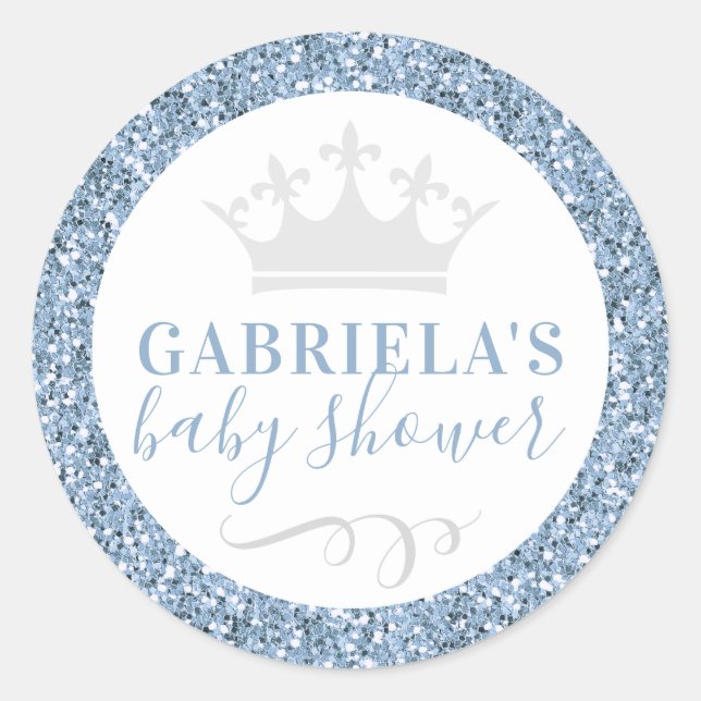 Dusty Blue Crown Baby Shower Favor Sticker Label (Front)