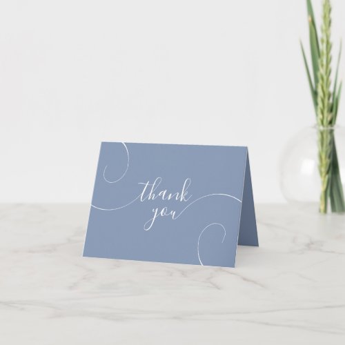 Dusty Blue Curly Decorative Calligraphy Wedding Thank You Card