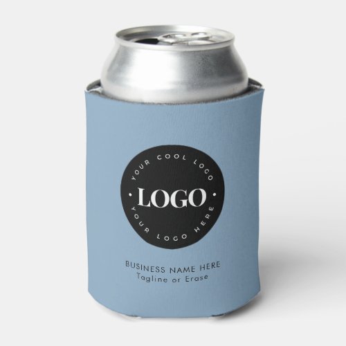 Dusty Blue Custom Business Company Logo Text Can Cooler